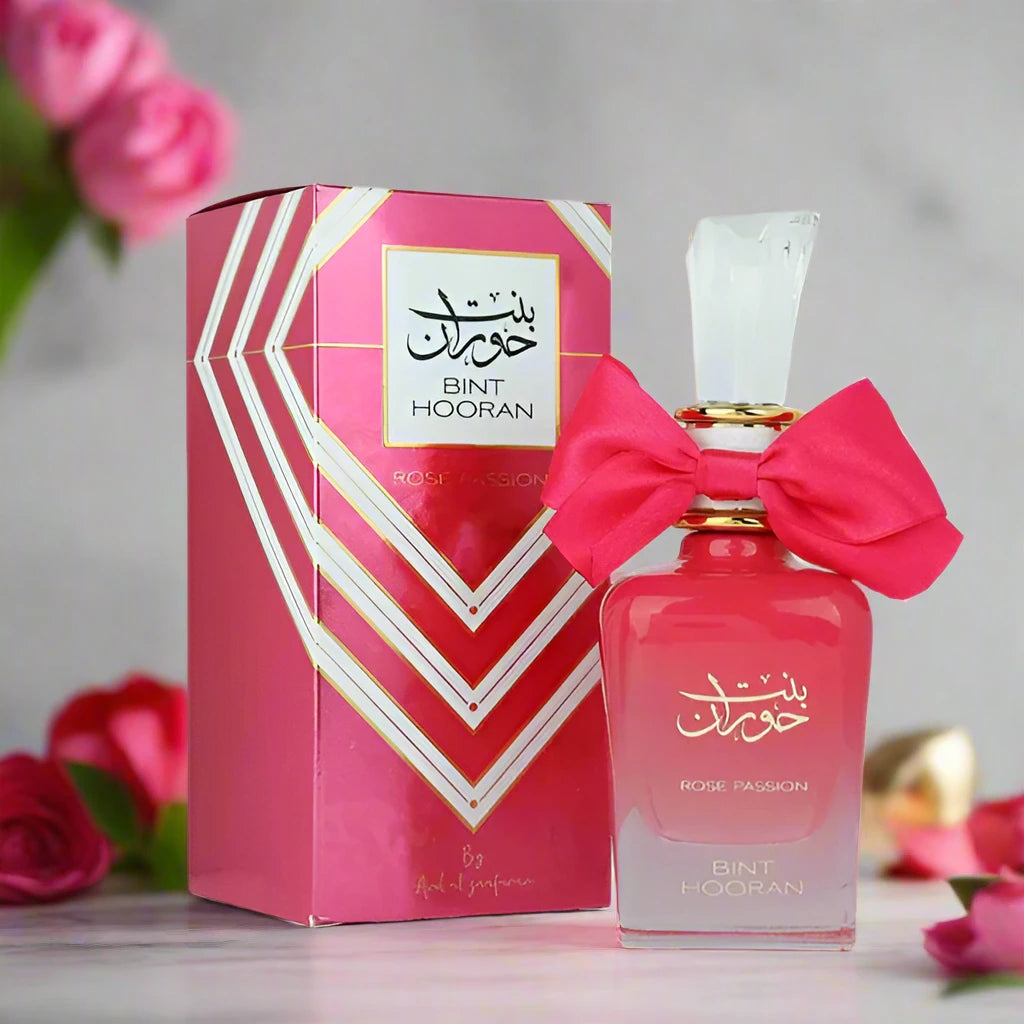Bint Hooran Pink Perfume 100ml EDP bottle featuring an elegant design.