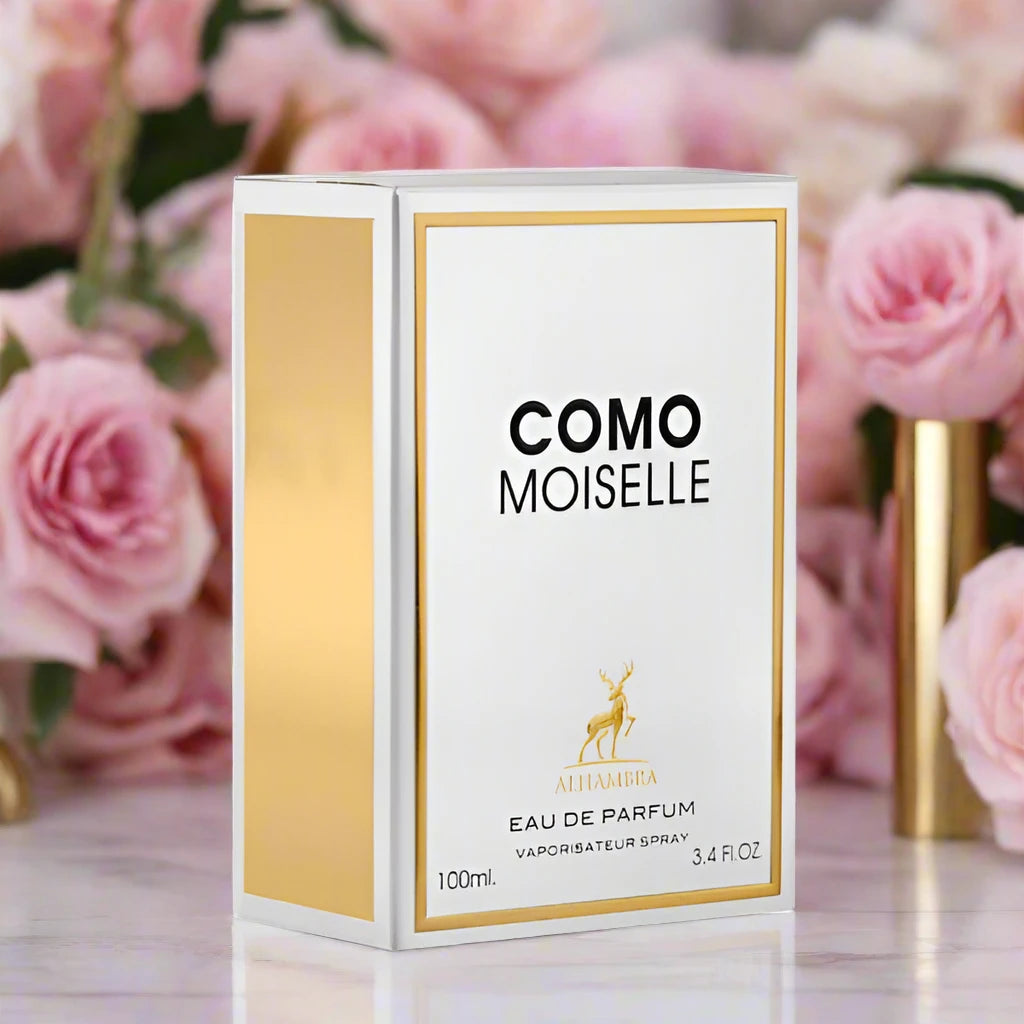 Como Moiselle 100ml EDP by Maison Alhambra – A luxurious fragrance with delicate floral notes, beautifully presented in a chic bottle.