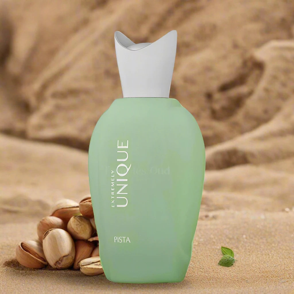 Extremely Unique Pista Perfume 100ml EDP bottle featuring a gourmet-inspired design.