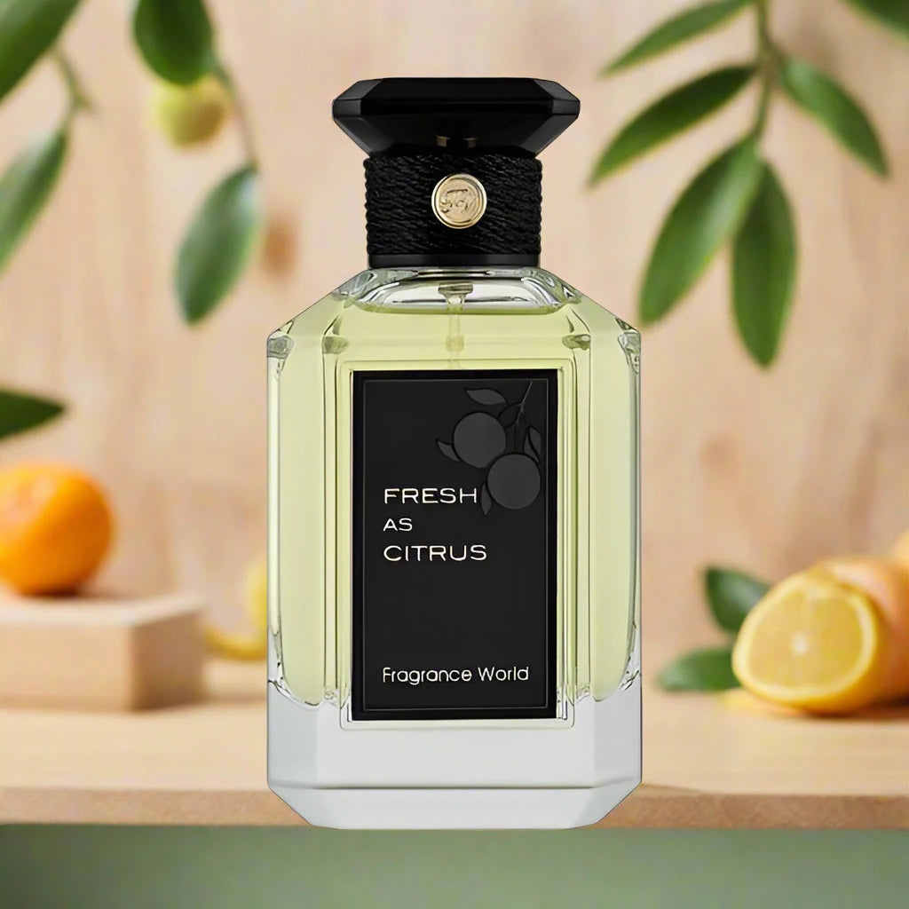 Fresh as Citrus Perfume 100ml EDP by Fragrance World - Crisp and invigorating fragrance in a vibrant bottle.