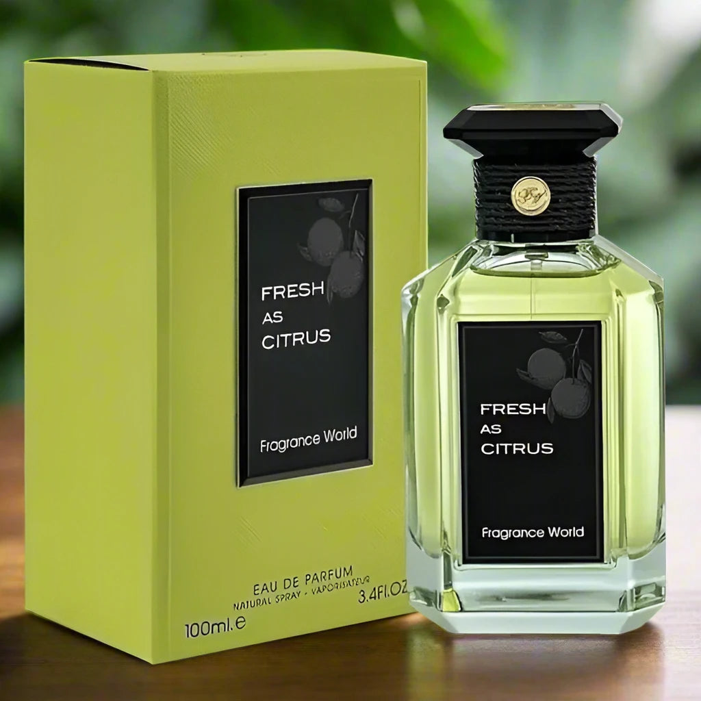 Fresh as Citrus Perfume 100ml EDP by Fragrance World - Zesty, refreshing fragrance in vibrant packaging.