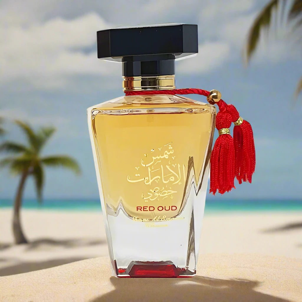 Shams Al Emarat Khususi Red Oud Perfume 100ml EDP by Ard Al Zaafaran, a luxurious woody oriental fragrance.
