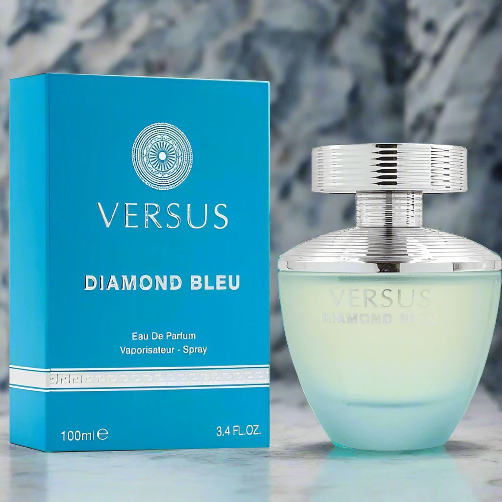 Versus Diamond Bleu Perfume 100ml EDP by Fragrance World - Luxurious and sparkling fragrance in elegant packaging.