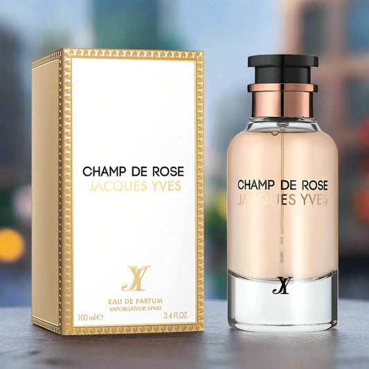 Champ De Rose Jacques Yves Perfume bottle, 100ml EDP, showcasing a blend of fruity floral notes.