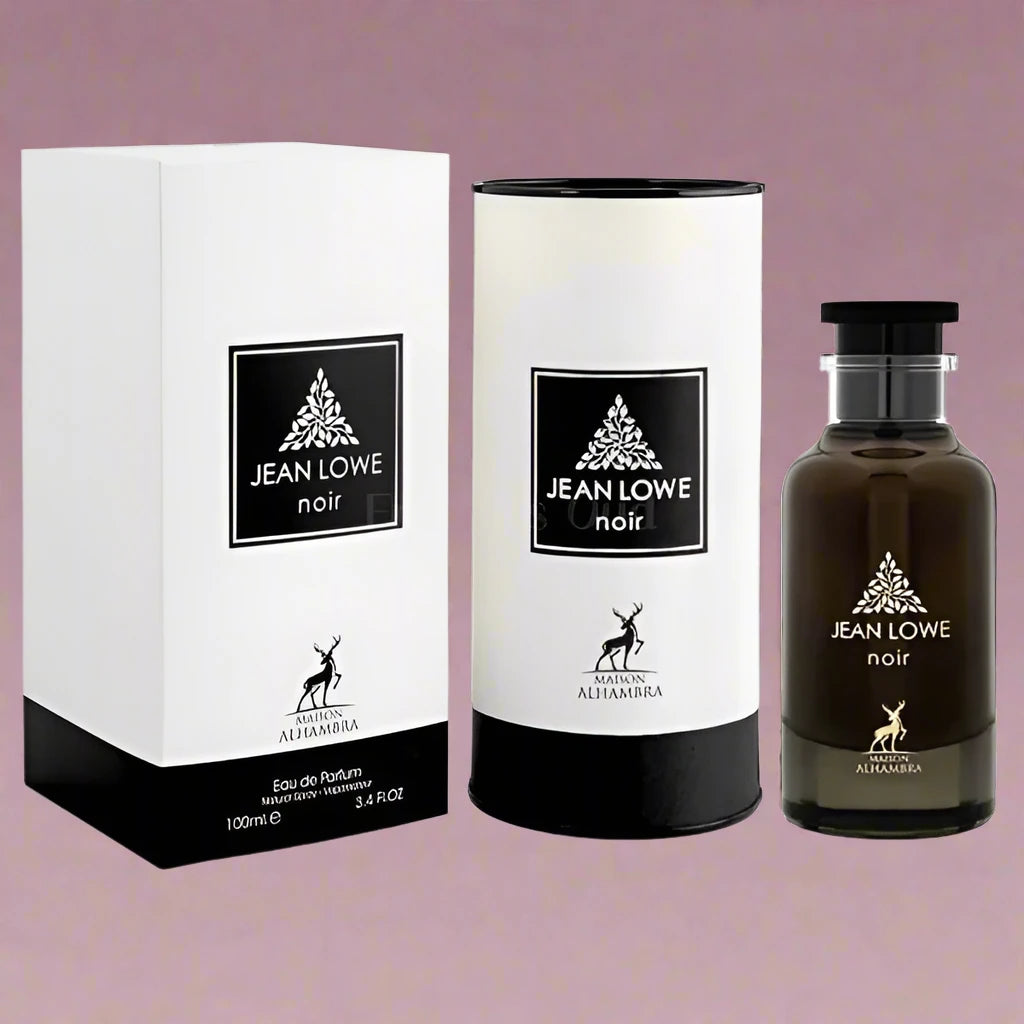 100ml Jean Lowe Noir EDP by Maison Alhambra, featuring a blend of oud, rose, and fruity notes.
