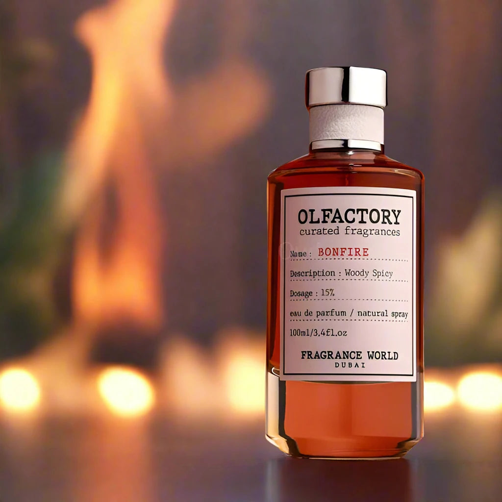 Olfactory Bonfire Perfume 100ml EDP by Fragrance World - A warm, smoky and woody fragrance.