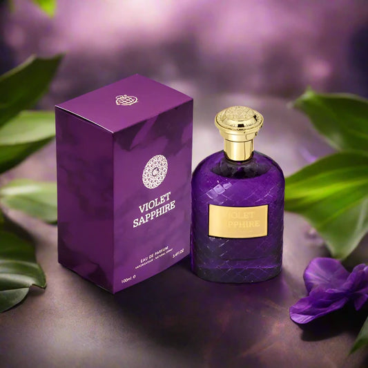 Violet Sapphire EDP 100ml by Fragrance World – A captivating perfume featuring an exquisite fusion of floral and fruity aromas.