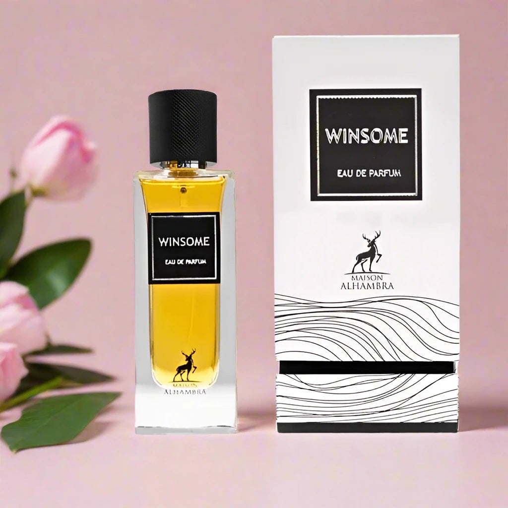 90ml Winsome EDP by Maison Alhambra, featuring floral and spicy notes for a unisex fragrance.